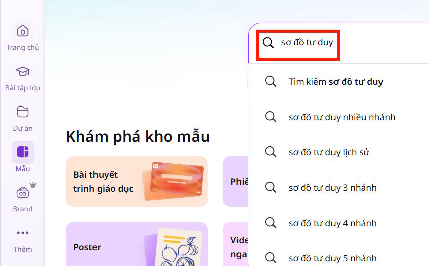 Tìm mẫu sơ đồ tư duy trên Canva