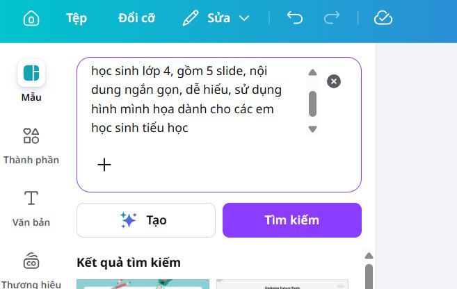 Mô tả tạo slide trên Canva AI