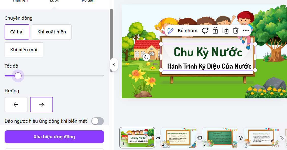 Hiệu ứng trong slide tạo trên Canva AI