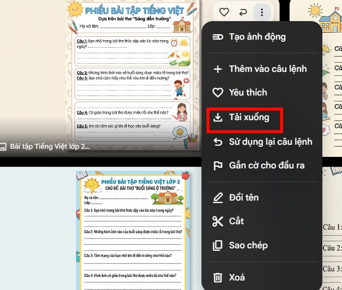 Tải phiếu bài tập trên Flow
