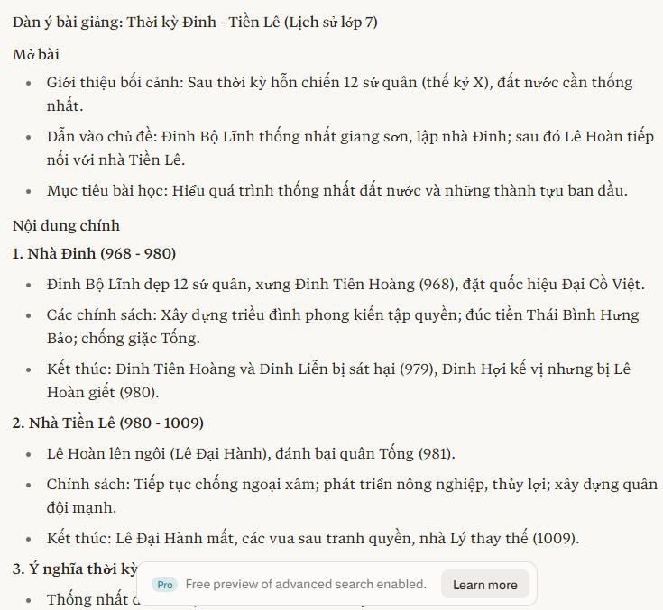 Hiện nội dung ý chính bài giảng Perplexity