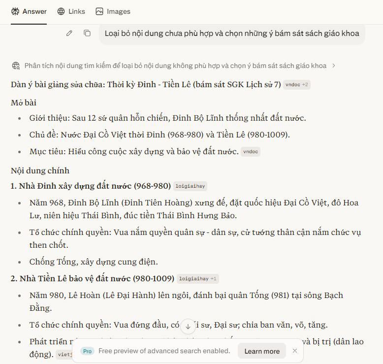 Hiện nội dung ý chính bài giảng Perplexity