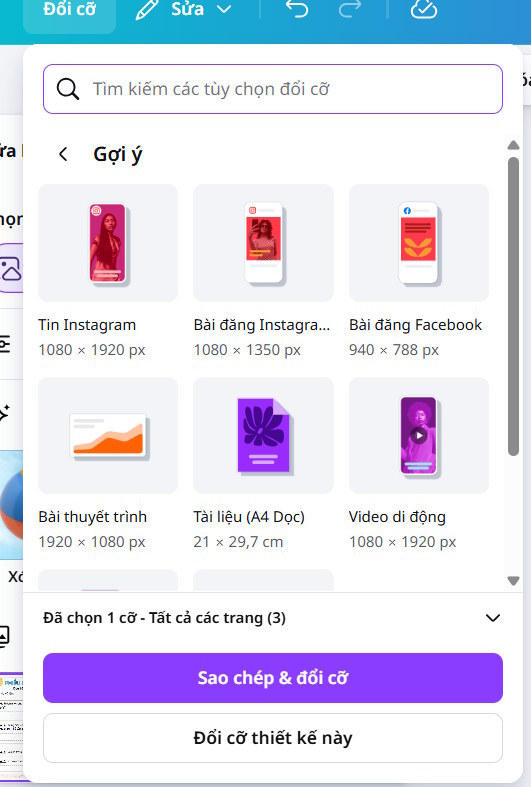 Chọn kích cỡ hàng loạt ảnh trên Canva
