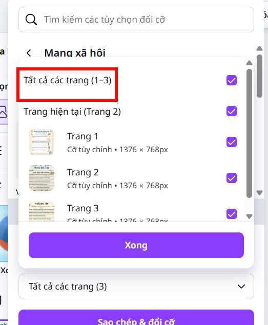 Chọn số lượng trang muốn đổi trên Canva