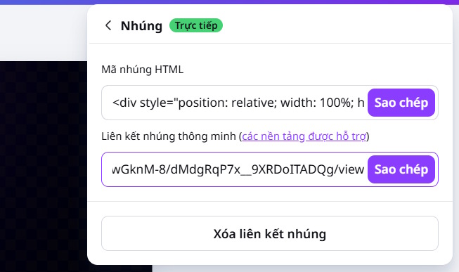 Tùy chọn nhúng thiết kế trên Canva