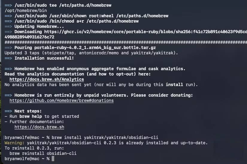notesmd-cli hiển thị trên Terminal của máy Mac