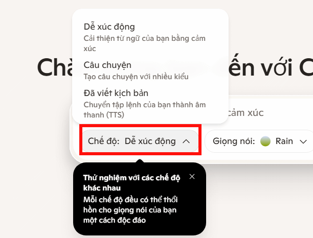 Chọn cảm xúc trong giọng nói trên Copilot