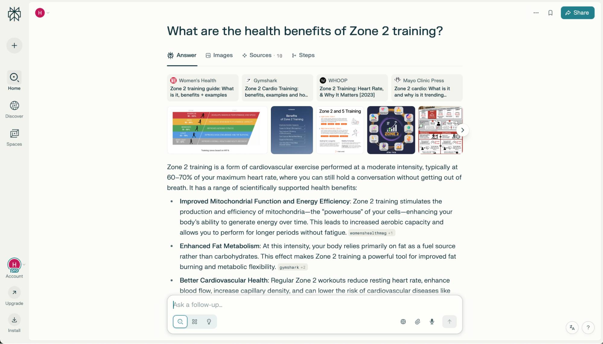 Perplexity AI cung cấp nguồn và câu trả lời về huấn luyện Zone 2