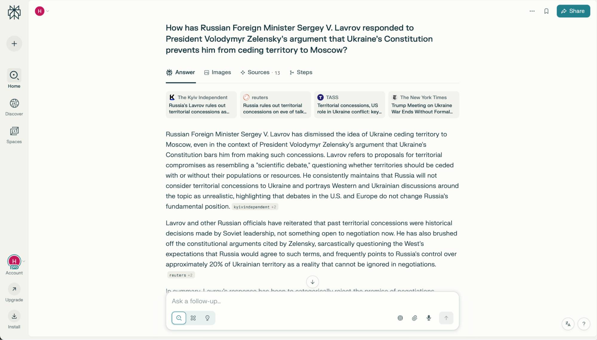 Perplexity AI đưa ra câu trả lời cho một câu hỏi nghiên cứu chuyên sâu