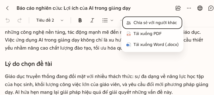 Tải báo cáo nghiên cứu trên Copilot