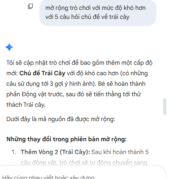 Promprt nâng cấp trò chơi trên Gemini