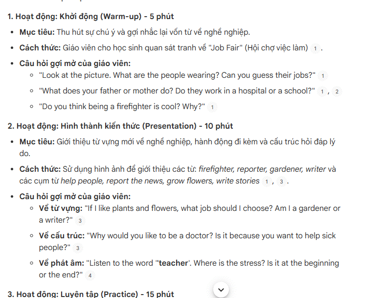 Prompt kèm câu hỏi gợi mở xây dựng tiến trình dạy học trên NotebookLM