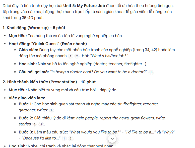 Prompt tối ưu lại tiến trình dạy học trên NotebookLM