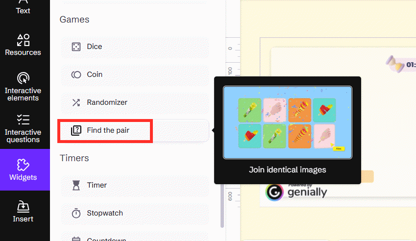 Genially chọn mẫu game ghép cặp
