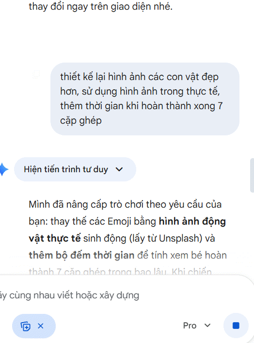 Chỉnh sửa game ghép cặp trên Gemini