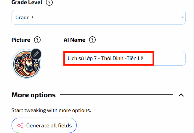 Nhập tên chatbot trên Mizou