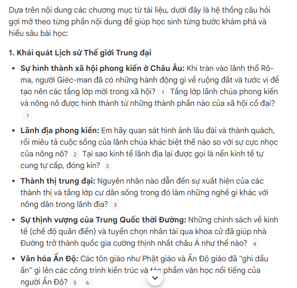 Prompt câu hỏi theo từng phần bài học