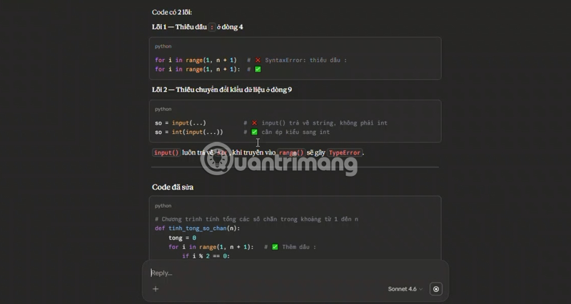 sửa lỗi code với claude AI