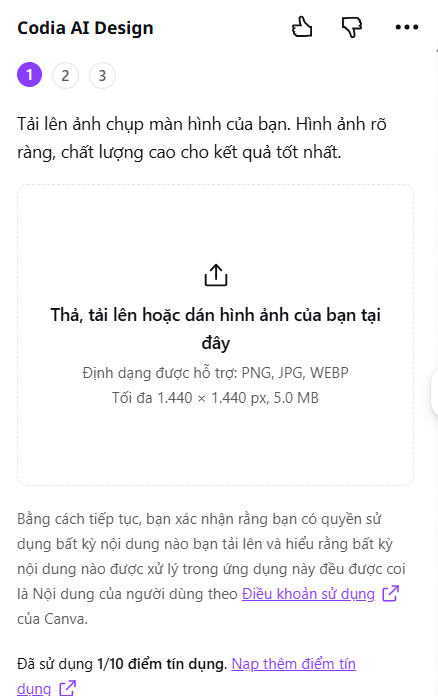 Tải ảnh lên Codia AI Canva