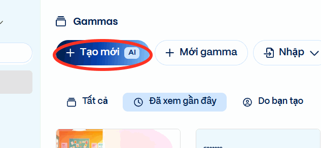 Tạo mới trên Gamma