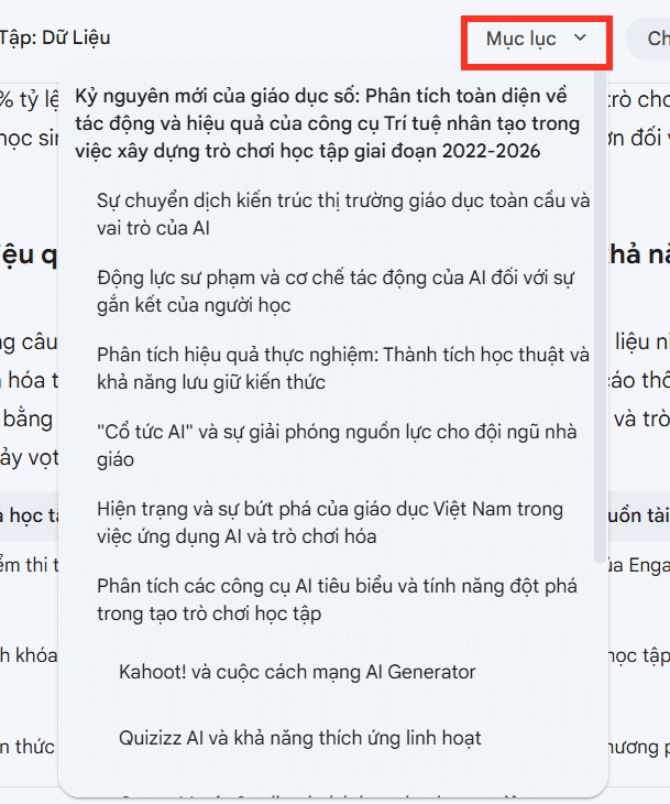 Mục lục đề tài nghiên cứu trên Gemini