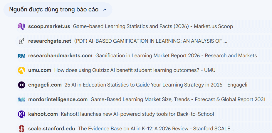 Danh sách nguồn làm đề tài trên Gemini