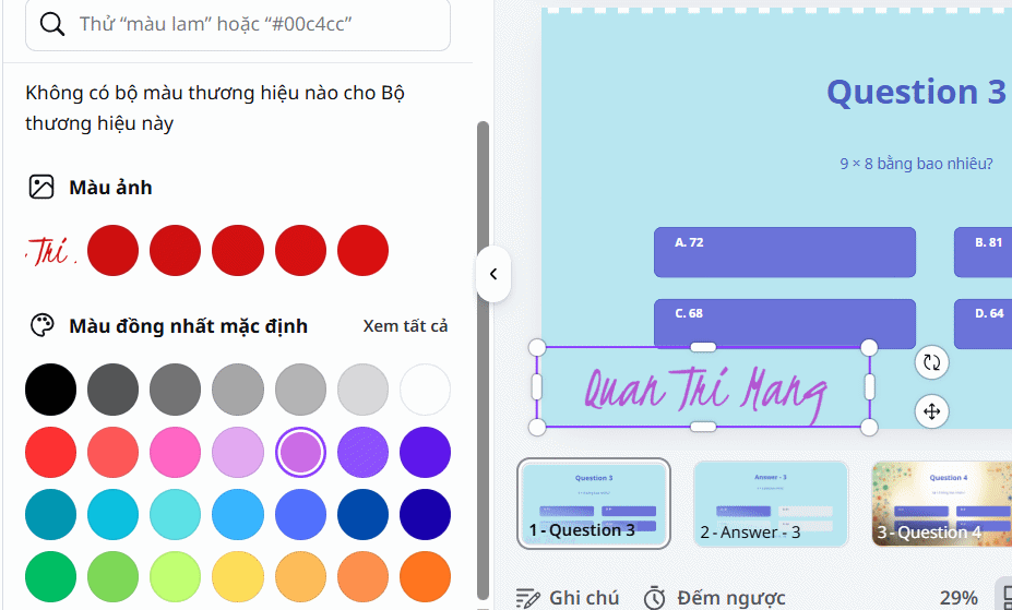 Đổi màu chữ ký thiết kế trên Canva