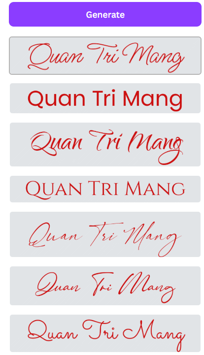 Chữ ký tạo bằng AI Signature Canva