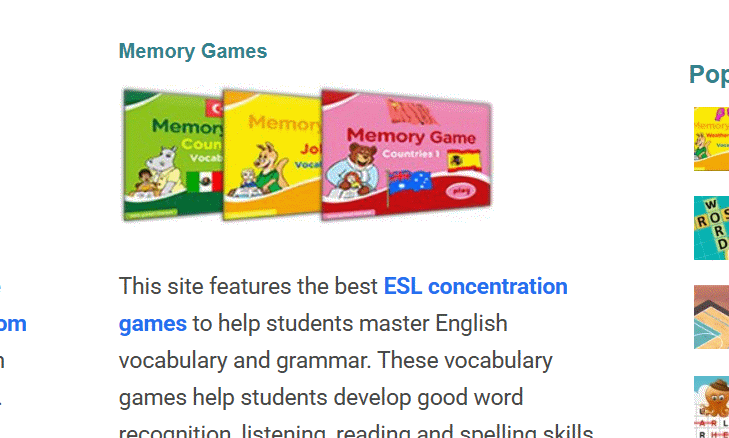 Memory Games ESL Games Plus