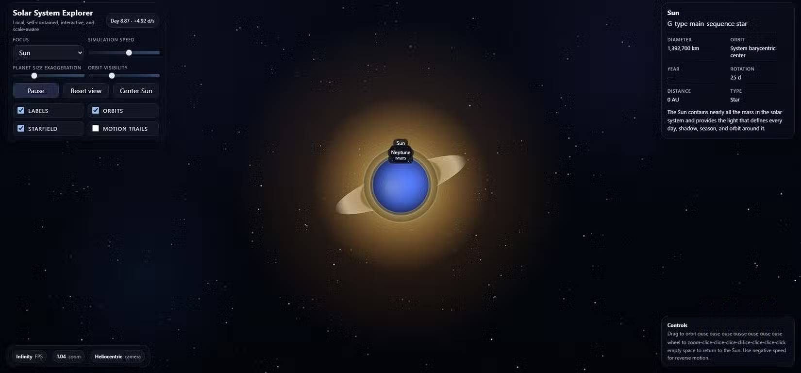 Một công cụ khám phá hệ mặt trời được tạo bởi ChatGPT