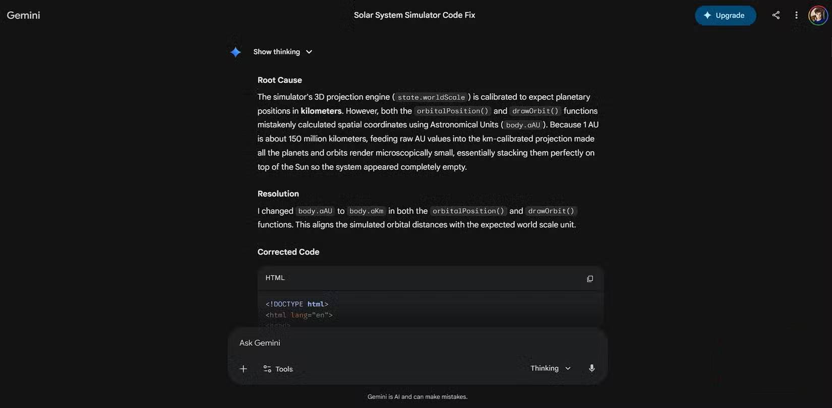 Gemini gỡ lỗi code của ChatGPT
