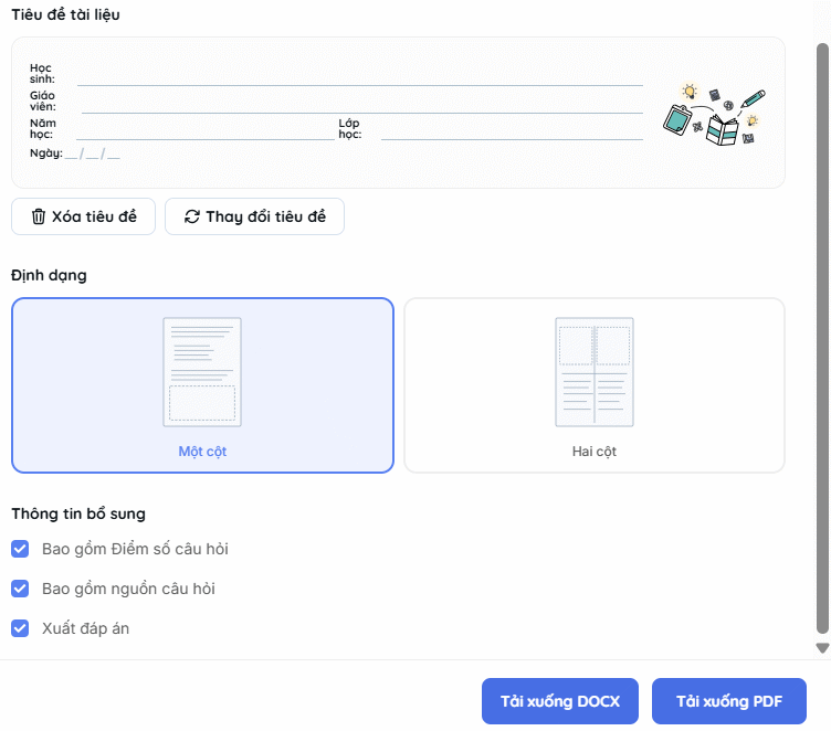 Chọn định dạng bài kiểm tra trên Teachy AI