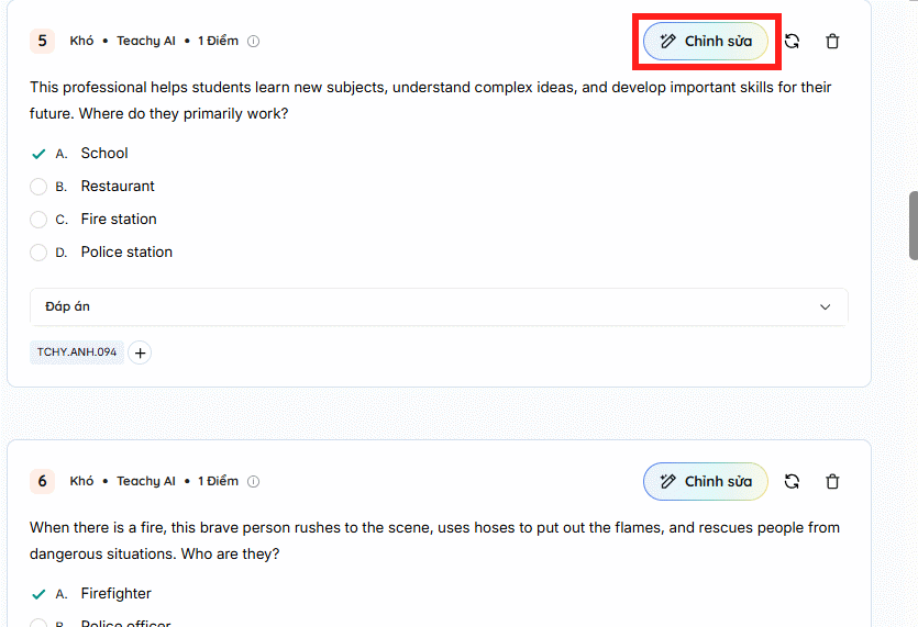 Chỉnh sửa bài kiểm tra trên Teachy AI