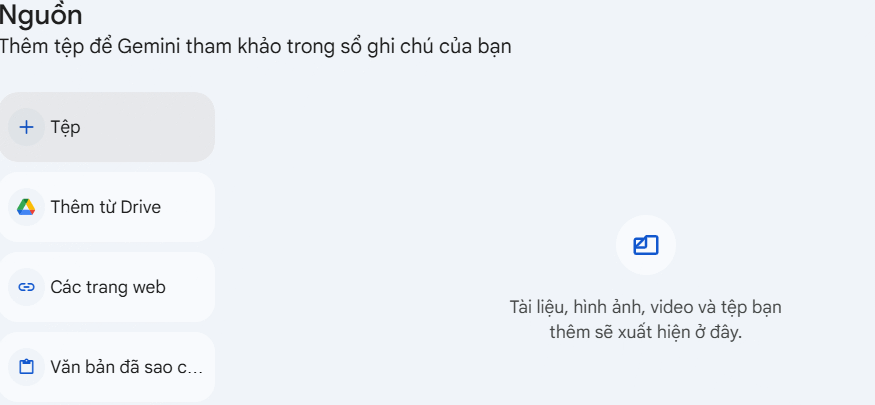 Chọn nguồn sổ ghi chú trên Gemini