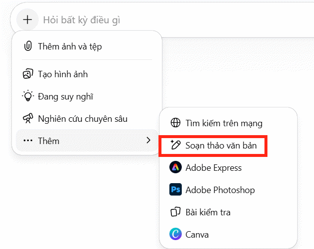 Chế độ soạn thảo trên ChatGPT