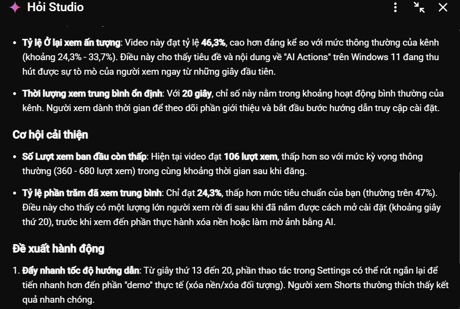 Phân tích kênh bằng Ask YouTube Studio