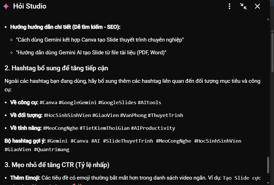Đề xuất của Ask Studio cho video YouTube