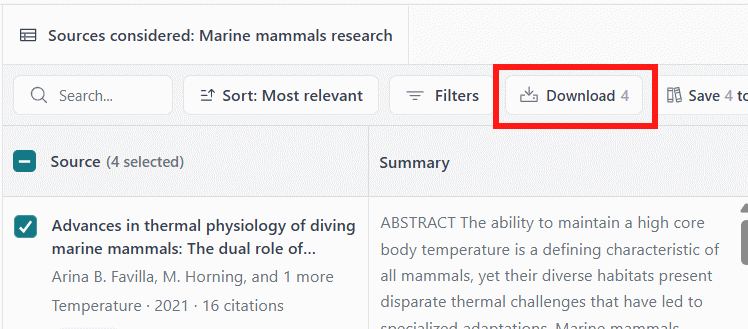 Tải nguồn tham khảo trong Elicit