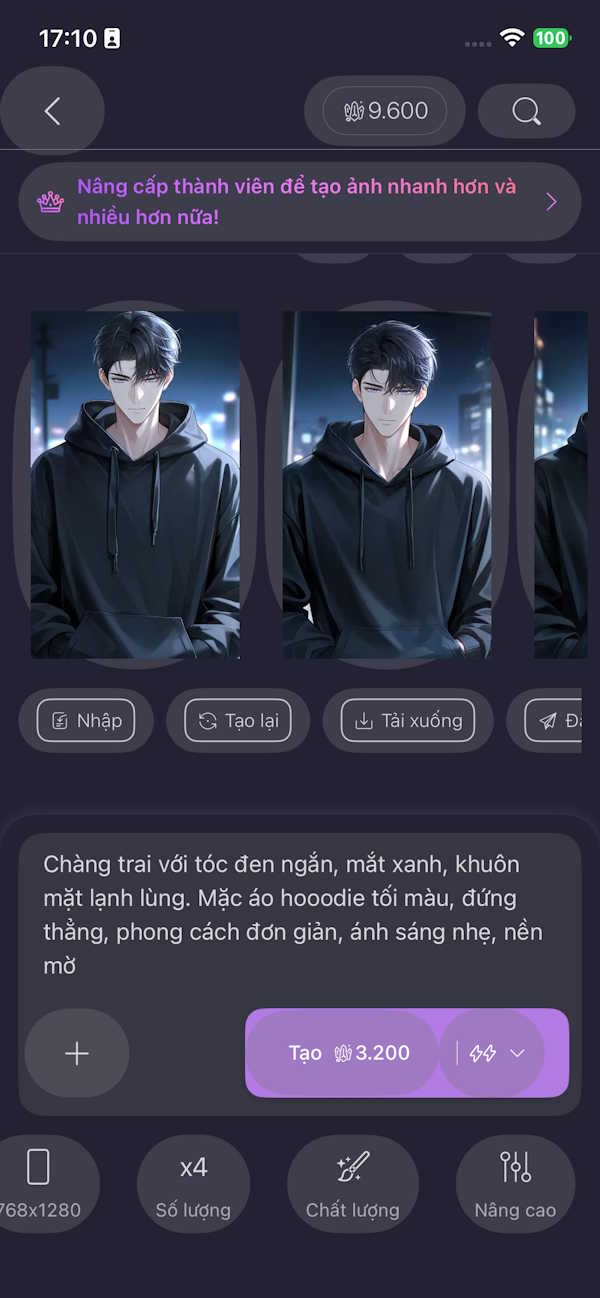 Kết quả ảnh anime AI tạo trên PixAI