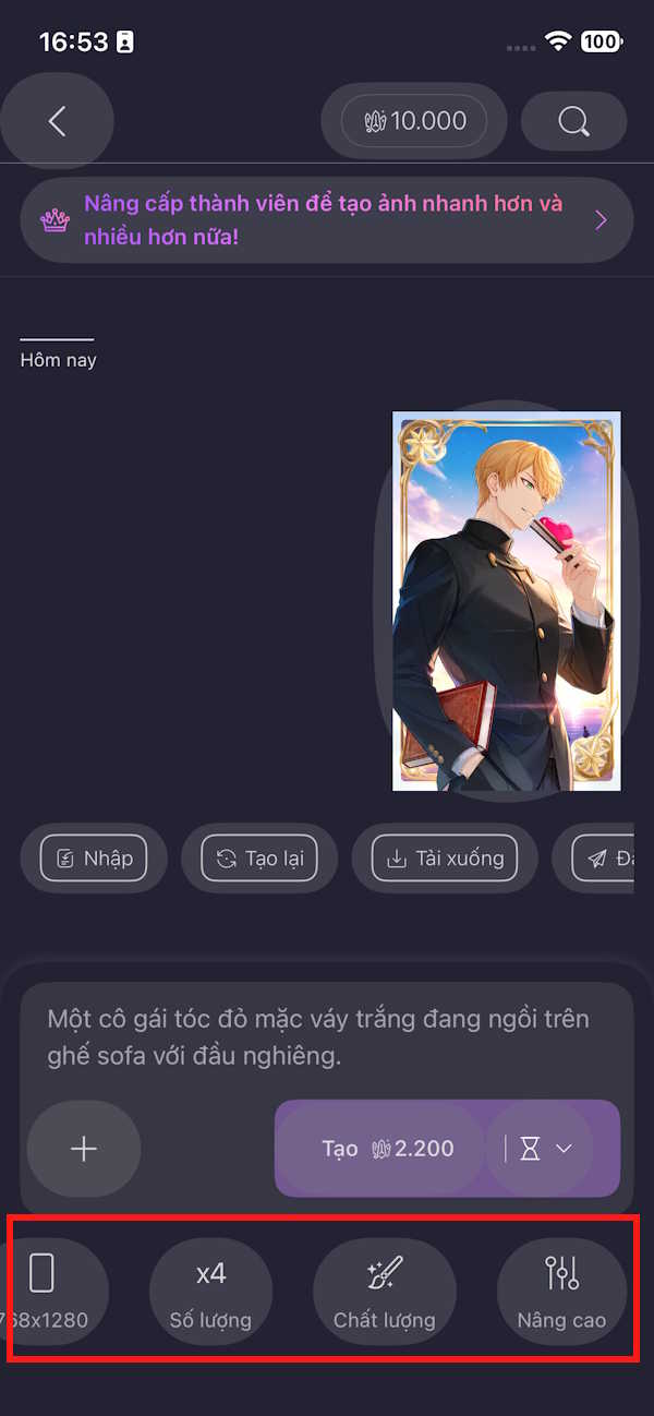 Chỉnh chế độ tạo ảnh anime