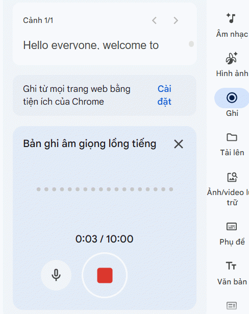 Ghi âm chèn vào video Google Vids