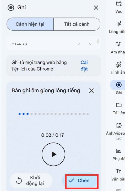Chèn giọng nói vào video Google Vids