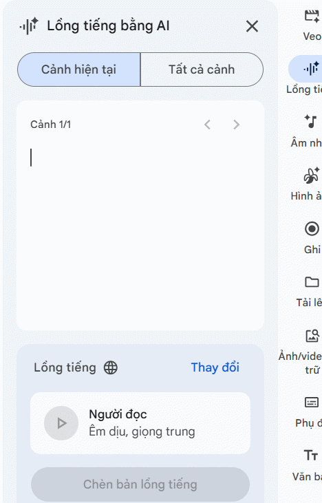 Chọn cảnh lồng tiếng AI video Google Vids
