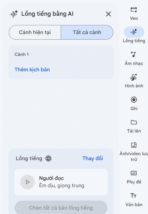 Cảnh lồng tiếng AI video Google Vids