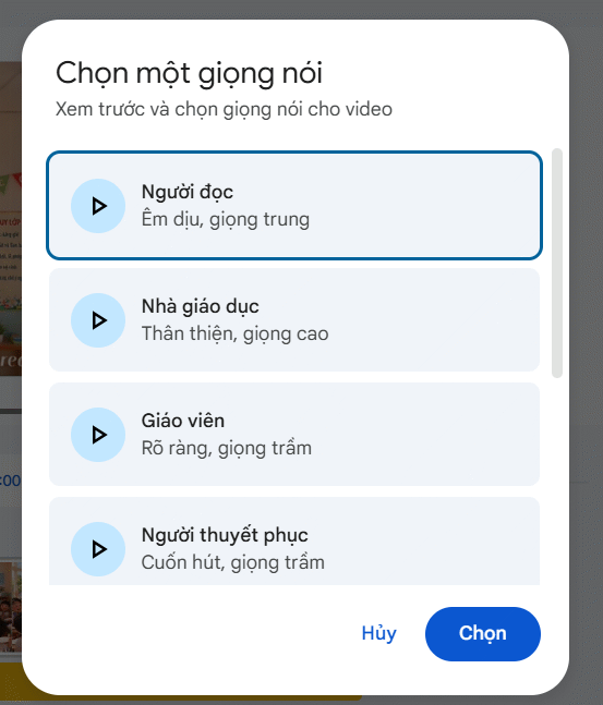 Giọng lồng tiếng AI video Google Vids