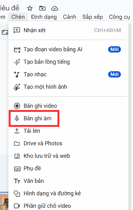 Chèn ghi âm vào video Google Vids
