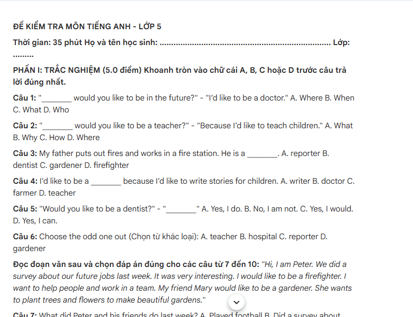 Mẫu prompt tạo đề thi các môn học chi tiết