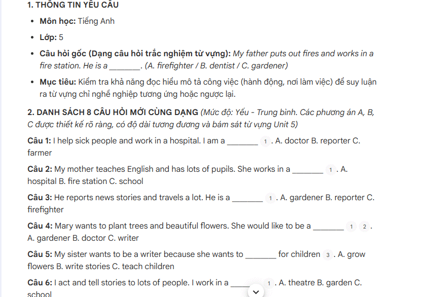 Prompt tạo nhanh câu hỏi theo dạng