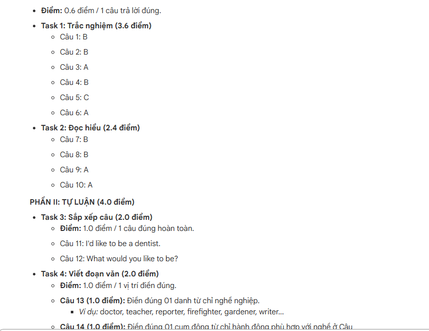 Prompt viết đáp án +  biểu điểm chuẩn