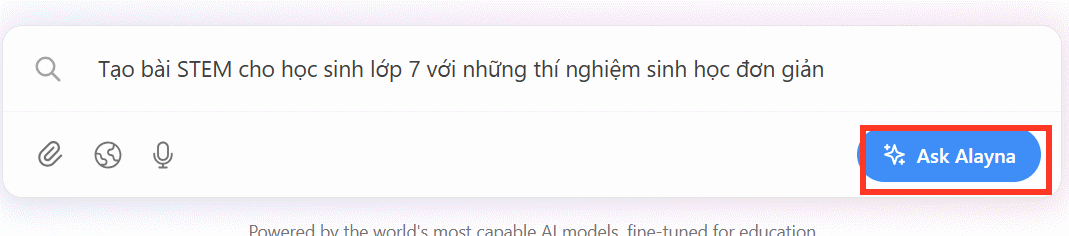 Mô tả hoạt động STEM tạo trên Alayna AI